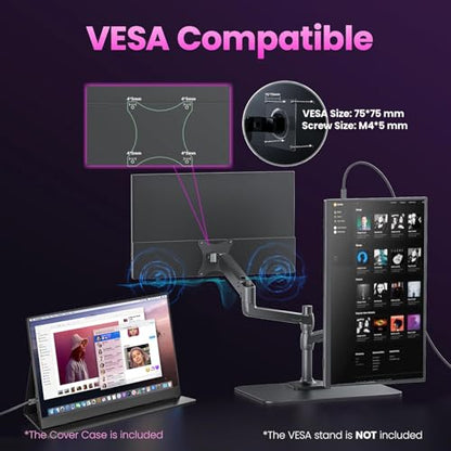 Portable Monitor 18.5 Inch IPS Display, FHD 1080p 100Hz 100% sRGB Laptop Screen Extender, HDR HDMI USB-C VESA Travel Monitor for Laptop PC Mac Phone, PS4/5, Xbox, Switch