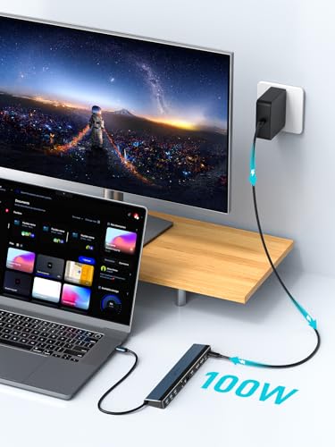 USB C Docking Station Dual Monitor with USB-C 100W Charger, 12-in-1 Laptop Dock with Dual HDMI 4K@30~60Hz, PD 100W, 5Gbps USB Ports*4, SD/TF Slot, Ethernet, Audio for MacBook/Dell/HP/Lenovo/Asus/Acer - style: with 100W Charger