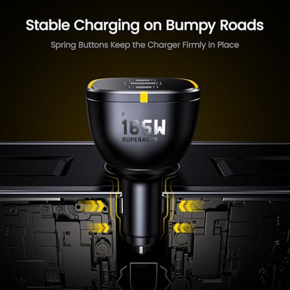 AOHI 165W Laptop Car Charger Adapter 140W PD 3.1/ 100W PD 3.0 USB C Super Fast Charging PPS 45W 3-Ports QC5.0 Car Lighter Charger for MacBook Pro, iPhone 16/15, Galaxy S24 Ultra, iPad, Black