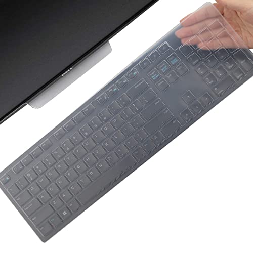 Keyboard Cover Skin for Dell KM636 KB216 KB216t KB216d KB216p Wired & Wireless Keyboard, Dell Optiplex 5250 3050 3240 5460 7450 7050, Dell Inspiron Desktop 24" 27" 5400 5490 7700 7790 3475 3670 3477 - color: Clear