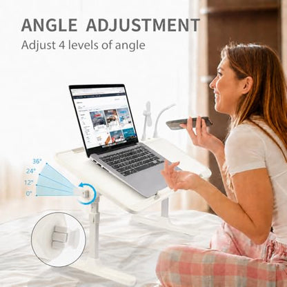 Adjustable Lap Desk with USB Fan & LED Light, Height & Angle Adjustable Laptop Bed Tray Table, Foldable Laptop Stand for Bed, Couch, Sofa & Floor,White - color: White