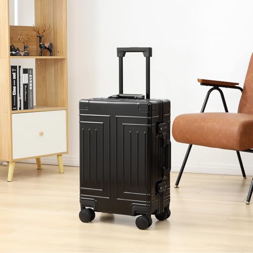 All Aluminum Magnesium 20/28 Luggage set ，Cut from Whole Aluminum Sheet，22x14x9 Airline Approved ，（3rd Generation，Premium Magnesium Metal zipperless suitcase ） (black, 20+28inch) - color: black, size: 20 inch + 28 inch