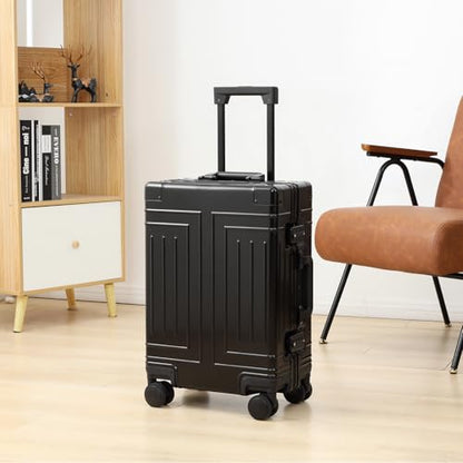 All Aluminum Carry On Luggage，Cut from Whole Aluminum Sheet，22x14x9 Airline Approved ，（3rd Generation，Premium Metal zipperless suitcase ） (black, 28inch) - color: black, size: 28 inch