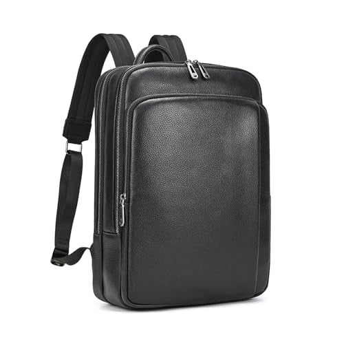 Men's Genuine Leather 15.6 Inch Laptop Backpack, Multi Compartment Business Travel Daypack for Daily Commute Office Work Professional Use - color: 21y-black