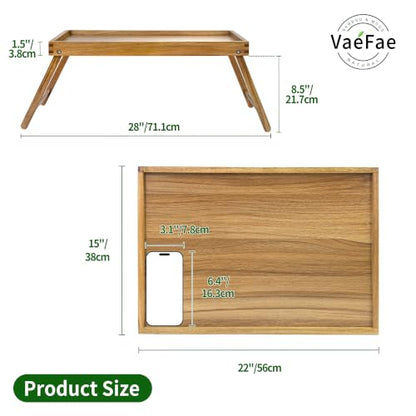 VaeFae Acacia Bed Table Tray, Wooden Breakfast Tray with Folding Legs, Bed Tray for Eating and Laptop, Eating Trays for Bedroom (Extra Large Size) - size: Extra Large