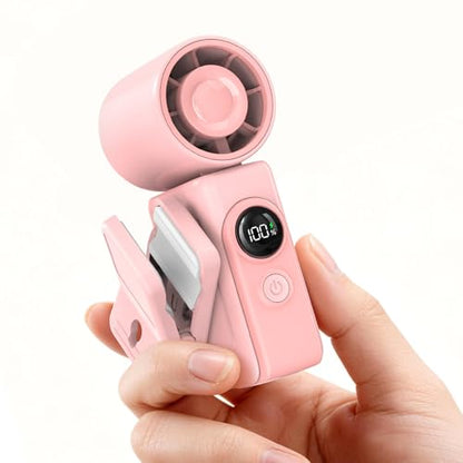 Portable Clip-On Mini Fan, Personal Handheld Fan for Stroller w/ LED Screen | Hands-Free, 360°Rotatable Clip, Turbo 13500RPM,4 Wind,USB Rechargeable, Travel Lash Beach Concert Ideal, Gifts for Women Girl - color: Pink