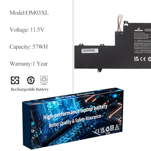 OM03XL OMO3XL 863280-855 Battery for HP EliteBook x360 1030 G2 | New Laptop Battery for 863167-171 863167-1B1 HSTNN-IB70 HSTNN-IB7O HSTNN-1B70 HSN-I04C OMO3XL 0MO3XL OM03057XL - size: 11.77*5.63*1.26 inch OM03XL