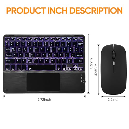 Ultra-Slim Bluetooth Keyboard with Built-in Touchpad and Mouse Portable Mini Wireless Keyboard Rechargeable 7-Color Backlit for Apple iPad iPhone Samsung Tablet iPhone Smartphone iOS Android Windows - color: black
