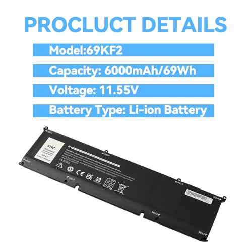 69KF2 DVG8M M59JH 8FCTC 70N2F Battery for Dell XPS 15 9500 9510 | for Dell G15 9520 5550 5560 5570 7510 M15 M17 R3 R4 5510 5511 5515 5520 5521 G7 7500 Inspiron 7610 P87F P91F P45E p100f - size: 13.94*6.02*1.26inch 69KF2