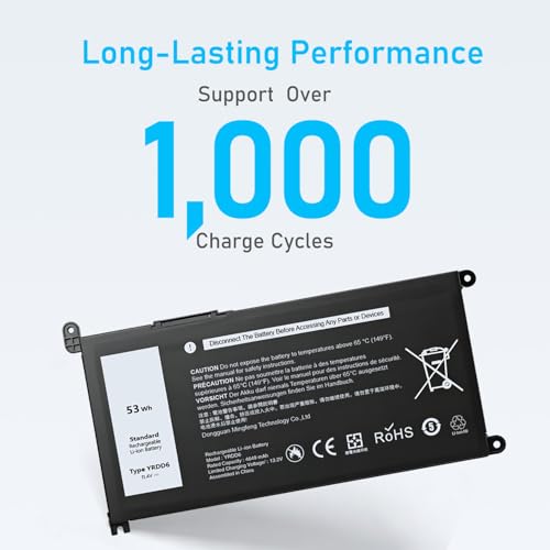 Upgraded 53Wh YRDD6 Battery for Dell Inspiron 15 3000 5000 Series | Fit 15 3583 3593 3582 3584 5593 5594 5598 5585 5590, 14 3493 5482 5485 5493, Vostro 5481 1VX1H, and More - size: 6.85*3.5*0.25inch YRDD6