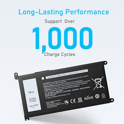 Upgraded 53Wh YRDD6 Battery for Dell Inspiron 15 3000 5000 Series | Fit 15 3583 3593 3582 3584 5593 5594 5598 5585 5590, 14 3493 5482 5485 5493, Vostro 5481 1VX1H, and More - size: 6.85*3.5*0.25inch YRDD6