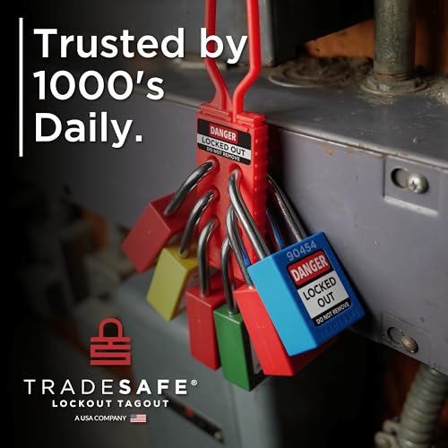 TRADESAFE Lockout Locks, 7 Red Loto Locks Keyed Different, 1 Key Each | Non-conductive Nylon Body, Spring-loaded Stainless Steel Shackle, Key-retaining Cylinder With Multilingual Safety Labels - color: 7-Red, size: 1 Key Per Lock