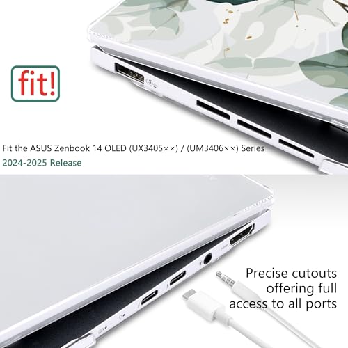 Batianda Artistic Case for ASUS Zenbook 14 OLED 2024 2025, Greenery Leaves | Model UX3405×× / UM3406××, Slim Plastic Hard Shell, Artistic Designs, Ultra-Thin Lightweight Laptop Case - color: Greenery Leaves