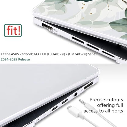 Batianda Artistic Case for ASUS Zenbook 14 OLED 2024 2025, Greenery Leaves | Model UX3405×× / UM3406××, Slim Plastic Hard Shell, Artistic Designs, Ultra-Thin Lightweight Laptop Case - color: Greenery Leaves