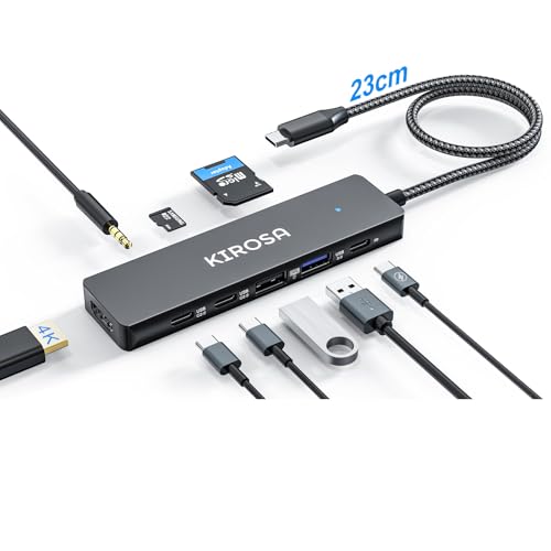 KIROSA USB C Hub: 9IN1 Multiport Adapter for Macbook Pro Air - USBC to HDMI Hub Dongle - Pocket USB-C Docking Station for Laptops and Type C Devices (4K HDMI 100W PD USB3.0 SD/TF Card Reader) - color: Midnight Black