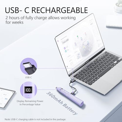 N21 Bluetooth Presentation Clicker for PowerPoint with Retractable Pointer | ①Red laser ②Telescopic touch pen ③Countdown timer, vibration alert ④Customizable Button ⑤Rechargeable;battery level display - color: Purple - Red Pointer