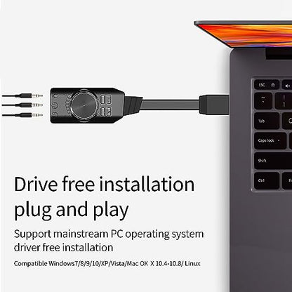 DAGIJIRD USB 2.0 External Sound Card Adapter with Dual TRS Headphone and Microphone Jack for PC Laptop Gaming Device