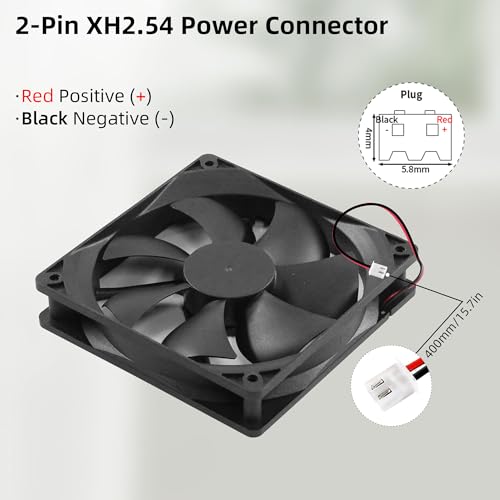 12V DC 120mm 120x120x25mm Cooling Fan 2Pin 2Wire 1600RPM 2-Pack | Durable 2-Pin XH2.54 Connector Easy to Install Versatile for Computer PSU RV Refrigerator Amplifier - size: 120x25mm