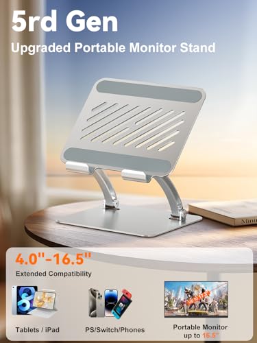 tounee Tablet Holder Stand, Dual Rod Adjustable Aluminum Desktop Stand, Compatible with 4.7-16.9" iPads, Surface Tablets, Portable Monitors, Kindle & More (Silver) - color: Silver
