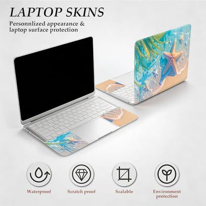 DEGDFSGR 12.1-15.6 Inch Universal Reusable Laptop Skin Sticker Decal, Waterproof Removable Protector for Notebook Cover, Scratch-Resistant Vinyl Cuttable Full Wrap Sticker, Blue Ocean Starfish Beach - color: Blue Ocean Starfish Beach