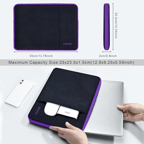 Hseok Laptop Case 13.3 14 inch Sleeve, Rainproof & Shockproof Carrying Case Compatible with MacBook Pro/Neo 14 M5/M4/M3/M2/M1,13.3 MacBook Air/Pro,XPS 14 and Most 13"-14" Notebook Tablet,Bk-Purple - color: Black-purple