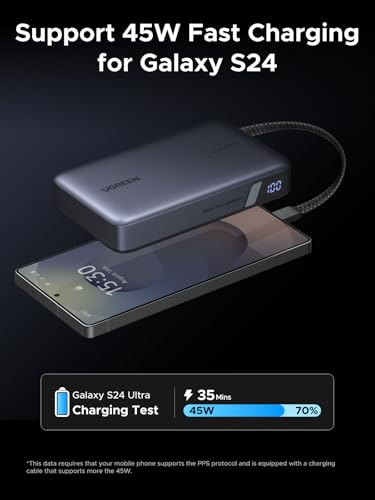 UGREEN Nexode Power Bank, 20000mAh 67W Laptop Portable Charger with Built-in USB-C Cable, 72Wh Fast Charging Business Travel Battery Pack for MacBook Pro/Air/ipad/iPhone 17/Samsung S25 Ultra