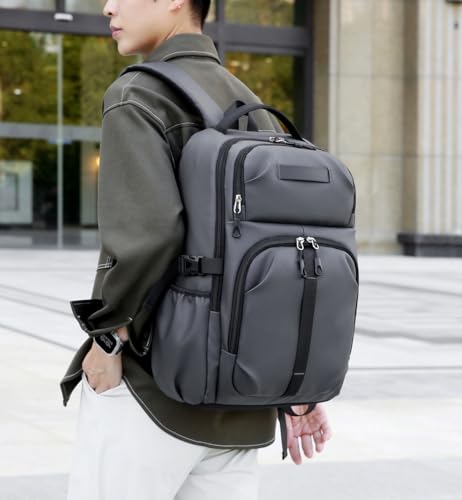 Casual laptop backpack, college backpack, water-resistant, suitable for work, travel, commuting, Daily.(Grey) - color: Grey