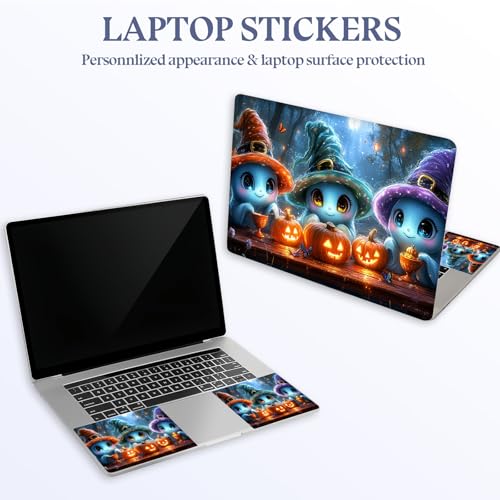Universal Laptop Skin Sticker Decal,15.6 Inch Laptop Vinyl Cover for 13" 14" 15.6" Laptop,Scratch-Resistant Waterproof Protector Wrap,Reusable with Wrist Pads,Witch Spirit Pumpkin Party - color: Witch Spirit Pumpkin Party