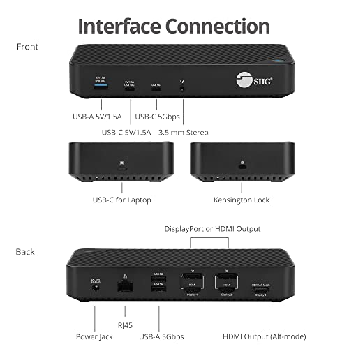 SIIG DisplayLink USB-C Dock, Triple 4K60Hz, 100W PD, JU-DK0P11-S1 | Run three 4K60Hz displays or one 5K60Hz display through DisplayLink; 100W PD, USB and Gigabit Ethernet expand laptops. - style: Triple 4K Display