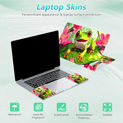 Laptop Skin Sticker Decal 12"-15.6" Universal Laptop/Notebook/Netbook Vinyl - Waterproof Scratch Resistant,Fits HP Dell Lenovo MacBook,2 Free Wrist Pads,Easy Apply & Remove,Cute Frog Flower - color: Cute Frog Flower
