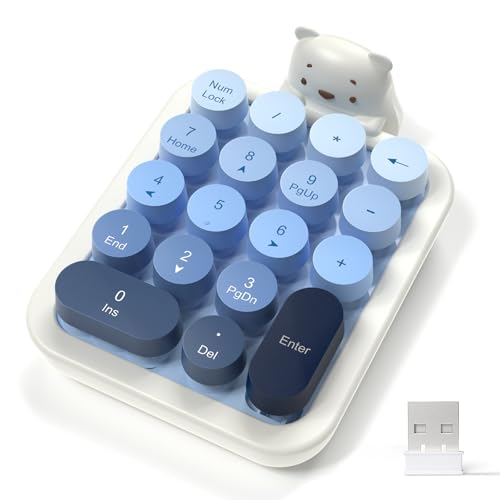 FELICON Cute Wireless Numeric Keypad with Silicon Bear,18-Key-Milk Blue | Colorful Round Keycaps,Ergonomic,2.4Ghz USB Receiver,Portable Financial Accounting Numpad Membrane Keyboard for PC,Mac,Laptop - color: Milk Blue
