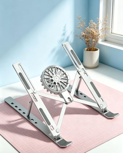 Adjustable Computer Laptop Stand, Air-Cooled Heat Dissipation Riser, Multi-Angle Desktop Holder for Laptops & Tablets, Silver - color: Silver