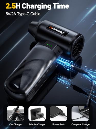 X213 Compressed Air Duster, 130000RPM, 3-Speed Adjustable, Electric | Mini Air Blower, Rechargeable, 4 Nozzles, Cordless, 0.5lb Portable, for Computer, Keyboard, House, Outdoor and Car