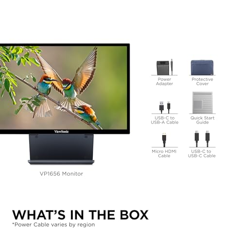 ViewSonic VP1656 15.6 Inch 1200p ColorPro Monitor, IPS Display with Pantone Validated Color Accuracy for Immersive Second Screen Productivity, Advanced Ergonomics, 40W USB-C, and Micro HDMI Inputs - style: 15.6-Inch