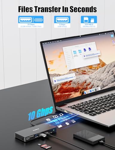 USB C Docking Station Dual Monitor, 12 in 1 Laptop Docking Station | Single 8K or Dual 4K Displays, 1 HDMI, 1 DP, 100W PD, 3x10Gbps USB-A/C Data, 5Gbps USB-A Data, Ethernet, Audio, SD/Micro SD