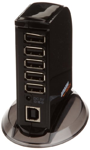 Amazon Basics 7-Port USB 2.0 Hub Tower for Laptop and PC, USB Splitter with 5V/4A Power Adapter, 2 Fast Charging Ports, Plug and Play, Black