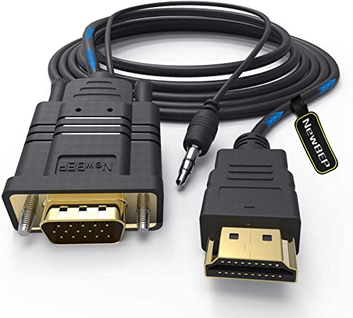 NewBEP HDMI to VGA Cable Adapter with 3.5mm Audio Cord, 1080P HD 6ft/1.8m Gold-Plated HDMI Male to VGA Male Active Video Converter Cord Support Notebook PC DVD Player Laptop TV Projector Monitor - color: 6Ft/1.8M+Audio