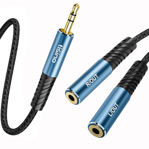 Tisino Headphone Splitter 3.5mm (1m/3.3FT), Aux Splitter 2 Female to 1 Male, 3.5mm TRS Audio Adapter Cable Compatible with PS4/5, Xbox, Nintendo Switch, PC Gaming Headsets, Phone, Tablet, Laptop - size: 3.3 ft