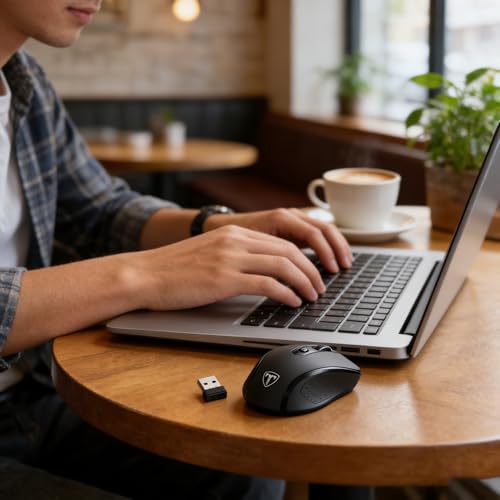 Wireless Mouse, 2.4G Comfortable Wireless Computer Mouse for Laptop, 5 Adjustable 2400 DPI with 6 Buttons, 18 Months Battery Life Mouse for Laptop PC Mac Computer Chromebook MacBook - Black