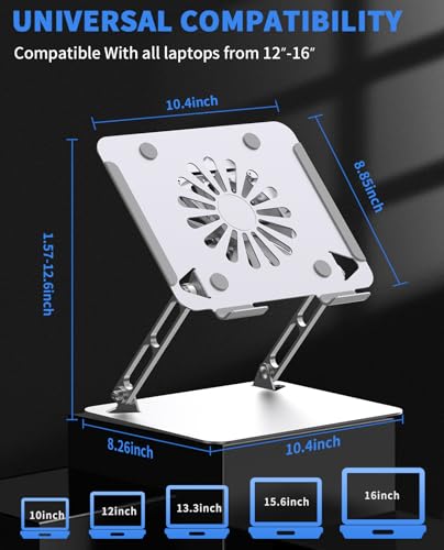 SOUNDANCE Laptop Cooling Pad with Upgrade Low-Noise Fan and 3.0 USB Hubs, Ventilated Laptop Cooler Prevent Overheating, Adjustable Ergonomic Laptop Stand Support Up to 16” Gaming Notebook Computer