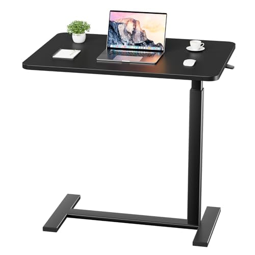 OLIXIS Overbed Table, Bedside Table, Mobile Standing Desk | Adjustable Height, Rolling Laptop Cart, Space Saving Design, Hospital Home Use, Sturdy Wheels, Black - color: Black