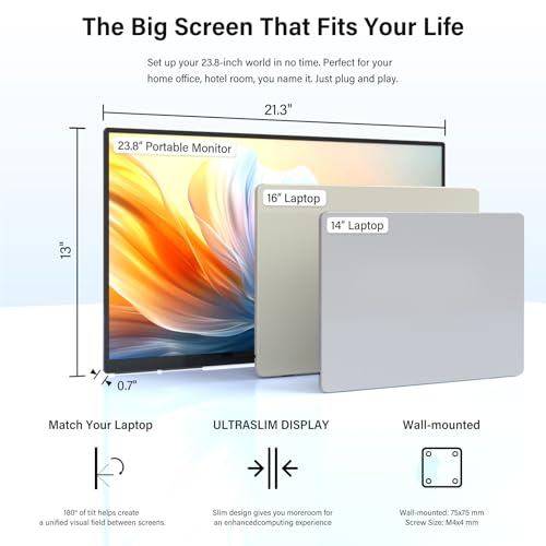 InnoView Large Portable Monitor 23.8inch FHD 1080P 144Hz USB-C, HDMI Computer Display HDR 100% sRGB IPS Gaming Monitor W/180°Adjustable DC Eyes Care Stand for Laptop PC MAC Phone PS4 Xbox Switch - size: 23.8" 1080P 144Hz