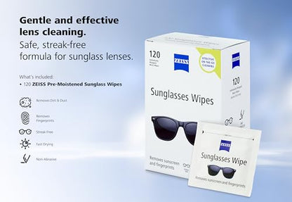 ZEISS Pre Moistened Sunglasses Cleaning Wipes 120 Count - size: 120 Count (Pack of 1)