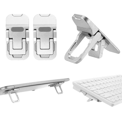 Bewudy 2 Pcs Portable Keyboard Riser With Dual Tilt Angle Adjustment, Foldable Laptop Stand, Mini Computer Stand for Desk, Self-Adhesive Feet for Most Keyboards (Silver) - color: Silver
