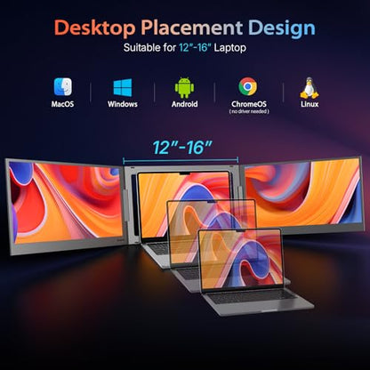 QQH 15.6" Laptop Screen Extender, 1080P Ultra-Slim Portable Triple Monitor | One Cable USB-C Portable Laptop Monitor Extender, Plug and Play Dual Laptop Monitor, Travel Monitor for 12"-16" Laptops