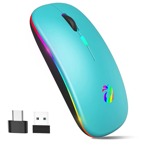 aMZCaSE Rechargeable Wireless Mouse with Type-C Adapter | 2.4G Slim Silent, 3 Adjustable DPI, USB Receiver, for Laptop PC Desktop, Lake Blue