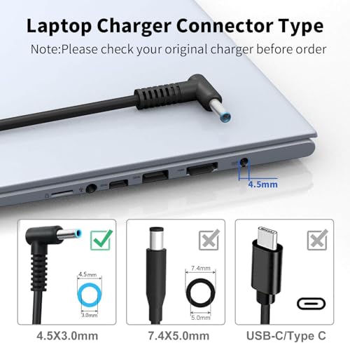 45W Charger Replacement for HP Laptop Charger, Blue Tip,19.5V 2.31A | Fast Charging Computer Power Adapter with Power Cord