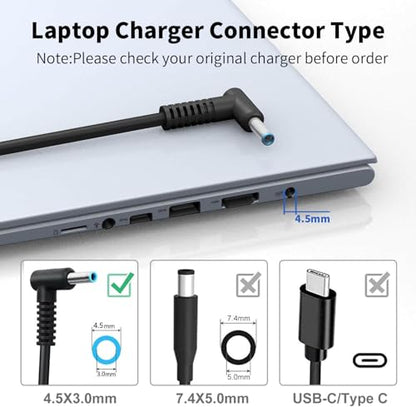 45W Charger Replacement for HP Laptop Charger, Blue Tip,19.5V 2.31A | Fast Charging Computer Power Adapter with Power Cord