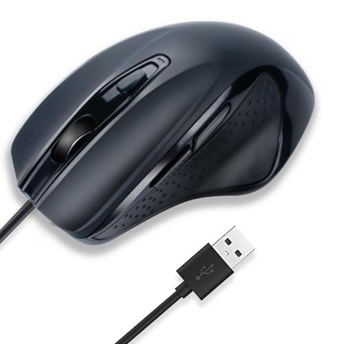 USB Wired Mouse, Large Size Ergonomic Gaming and Office Mouse with 6 Buttons, 4 Level DPI Adjustable, Page Down& UP Button, 1.5 Meters Cable for MacBook, Windows Laptop(Black) - color: USB Type A Wired Mouse-Black
