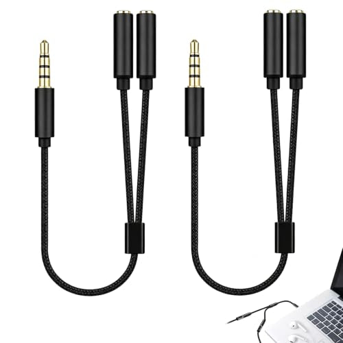 3.5mm Headphone Splitter, 2Pcs Headphone Splitter Audio & Mic Support, Aux Splitter 1 in 2 Out Stereo Y Cable Compatible with Phone, Tablet, Laptop, PC, Switch, MP3